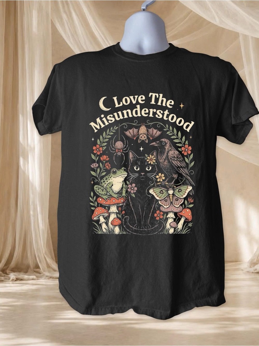 Black Cat Frog Butterfly Raven Gothic Graphic Tee Vintage Woodland Shirt